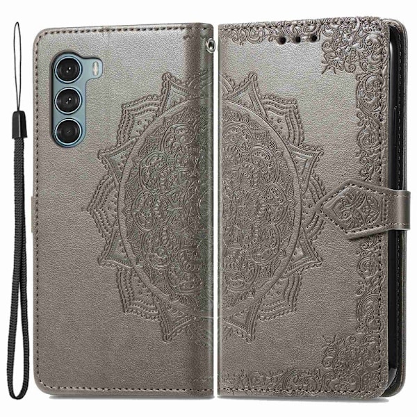 Mandala läder Motorola Moto G200 5G fodral - Silver/Grå Silvergrå