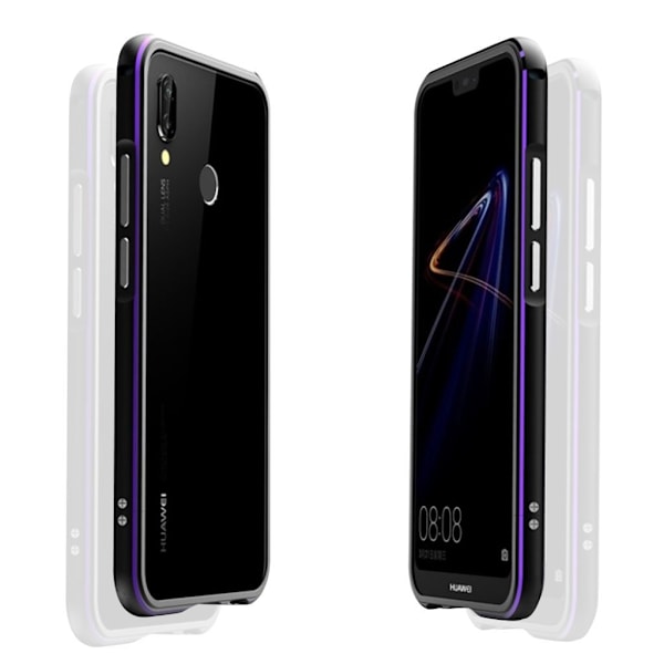 Huawei P20 Lite beskyttelsesetui i aluminium legering med skruesystem til montering - Sort/Lilla Multicolor
