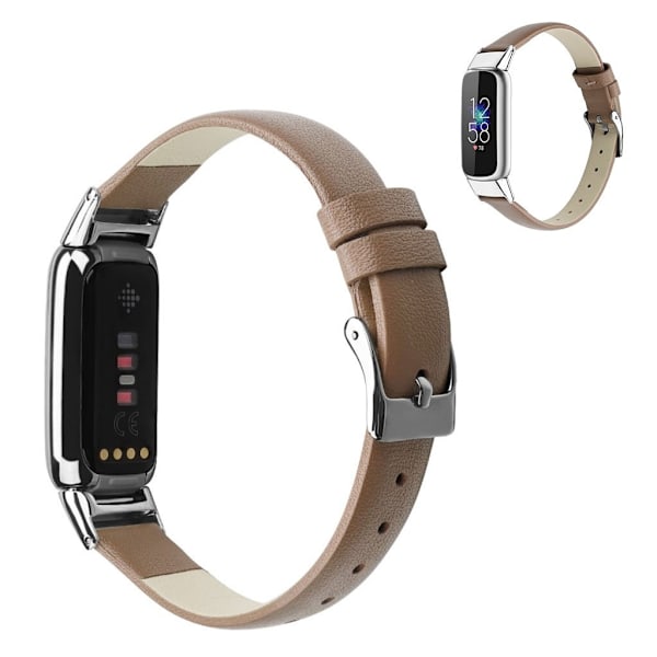 Fitbit Luxe klockarmband i äkta läder - Grå / Storlek: S Silvergrå