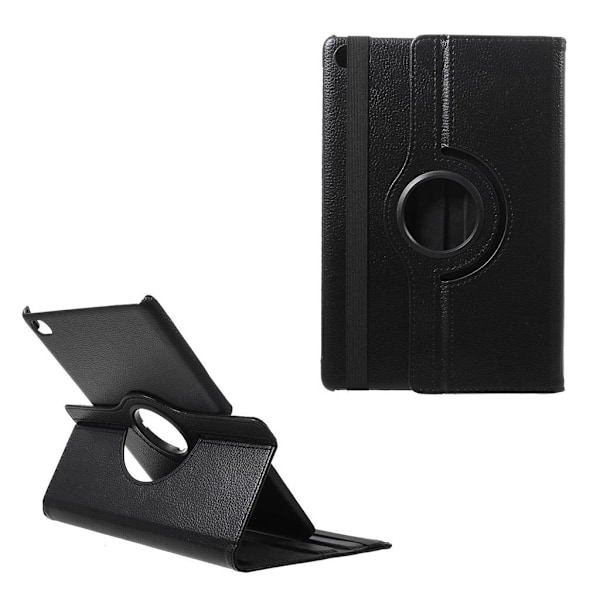 Huawei MediaPad M5 Lite 360-graders litchi læderetui - Sort Black