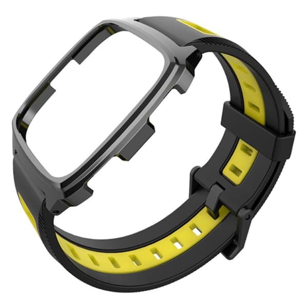 MIJOBS Fitbit Versa twill-tekstuurikellonauha - Musta / Keltainen Yellow
