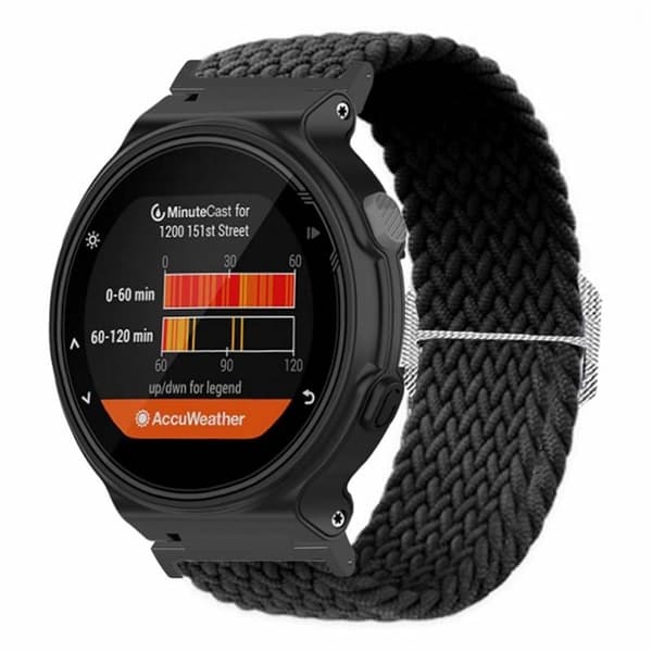 Garmin Forerunner 220 / 230 / 235 / 735XT / 620 / 630 Watch Strap Stretchy Braided Nylon Band - Sort Black