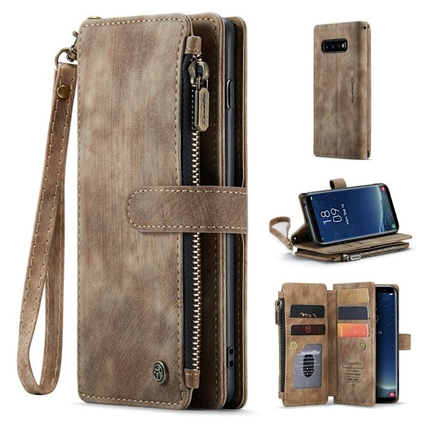 CaseMe Samsung Galaxy S10 etui med lynlås og pung - Brun Brown