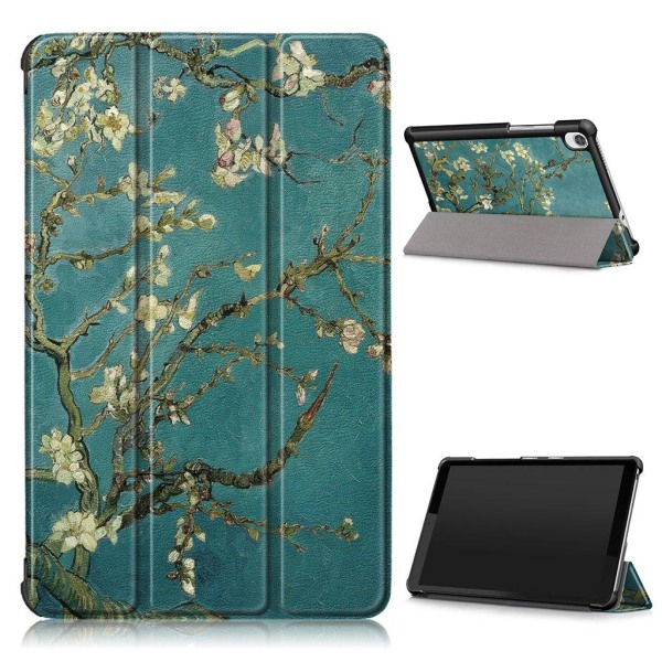 Lenovo Tab M8 tri-fold pattern leather flip case - Peach Blossom Multicolor