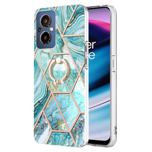 Marble Mønstret Deksel med Ring Holder til OnePlus Nord N20 5G - Blå Blue
