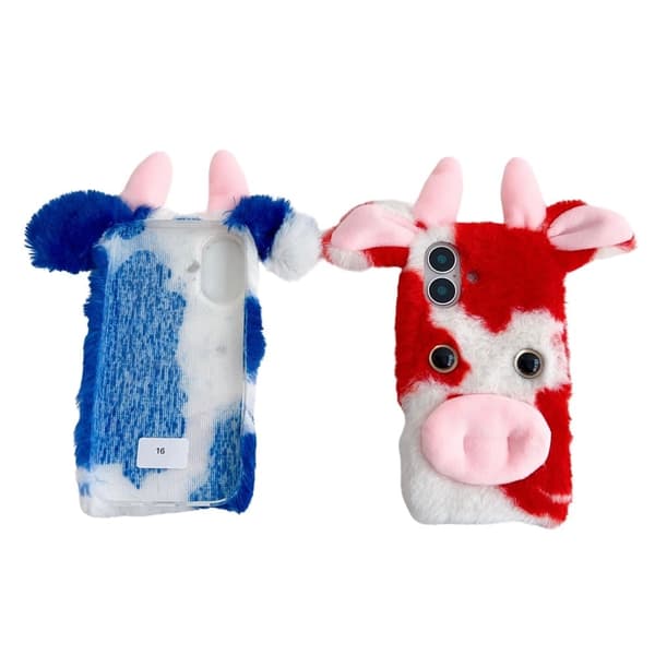 iPhone 16 Etui Fluffy Cows Ear Blødt, fleksibelt, slankt telefon cover - Rød Red