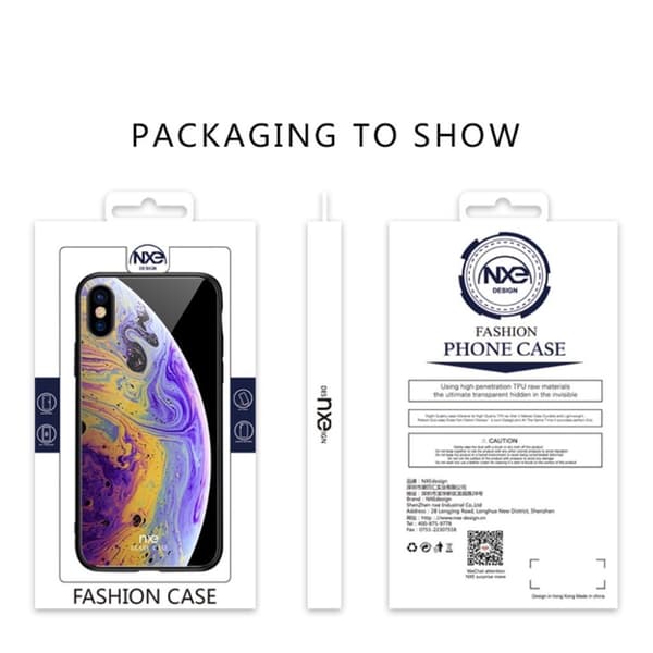 NXE iPhone Xs Max härdat glasfodral med ljusmönster - Lila / Gul multifärg