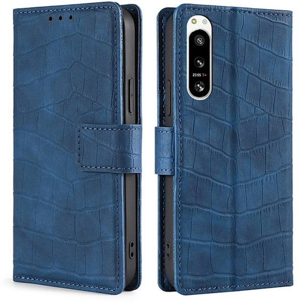 Krokotiilin Nahkainen Läppäkotelo For Sony Xperia 5 Iv - Sininen Blue