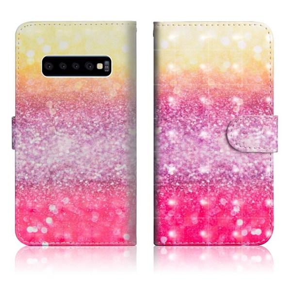 Samsung Galaxy S10 Plus vaalea piste koriste nahkainen flip Suojakotelo - Glitteri Elementtejä Multicolor