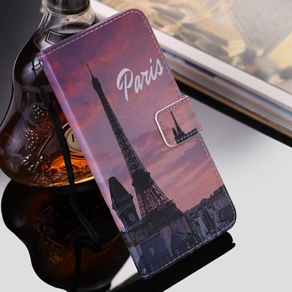 iPhone Xr mønstret lys plet læder flip cover - Paris Multicolor