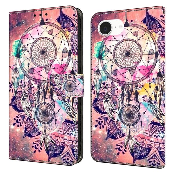 iPhone 16e Plånboksfodral Mönster Tryck Stativ Läder Flip Phone Cover - Vindspel Rosa