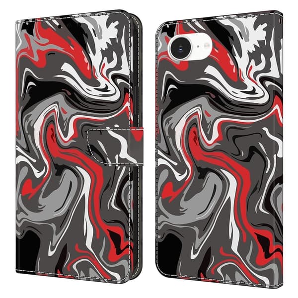 iPhone 16e Plånboksfodral Mönster Tryck Stativ Läder Flip Phone Cover - Stenstruktur Röd