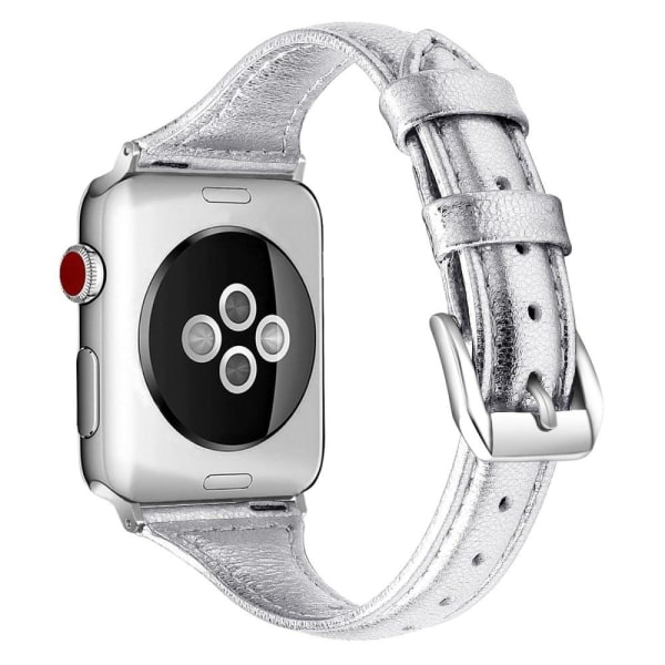 Apple Watch (41mm) B6 äkta Läder Klockarmband - Silver / Storlek Silvergrå