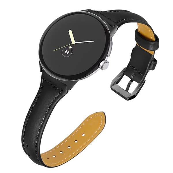Google Pixel Watch urrem i ægte læder med sort stik - Sort Black