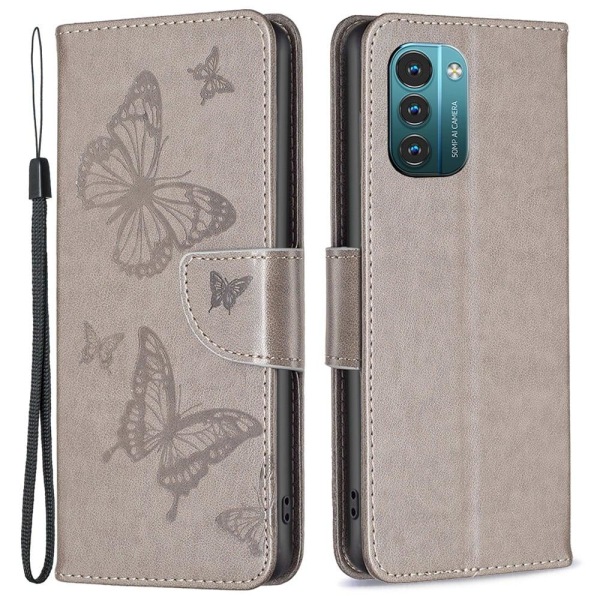 Butterfly läder Nokia G11 / Nokia G21 fodral - Silver/Grå Silvergrå