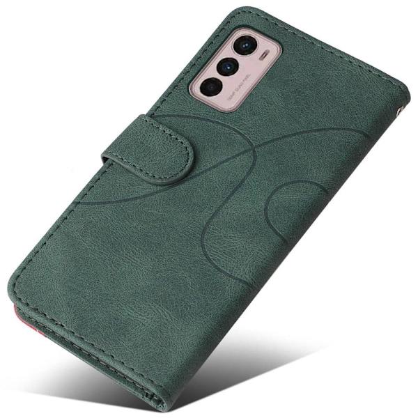 Texturerat läder Motorola Moto G42 fodral med handledsband - Grön Grön