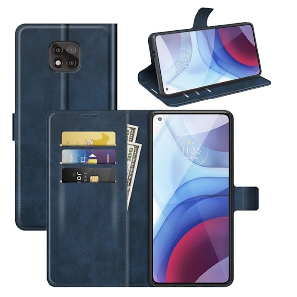 Hållbart konstläder Motorola Moto G Power (2021) fodral med plånbok - Blå Blå