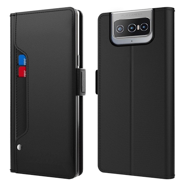 Phone Suojakotelo With Make-up Mirror And Slick Design For ASUS Zenfone 8 Flip - Musta Black