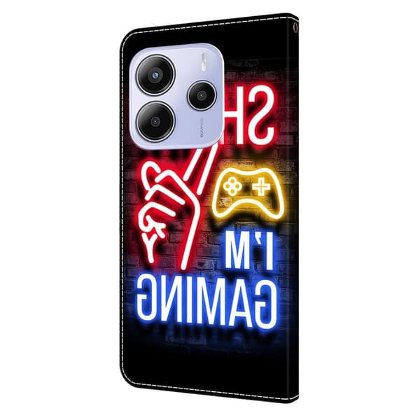 Xiaomi Redmi Note 14 5G Plånboksfodral Mönster Tryck Stativ Läder Flip Telefonskal - Neon Röd