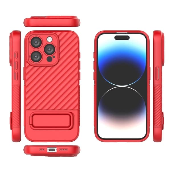 Beskyttende anti-ridse cover med kickstand til iPhone 15 Pro Red