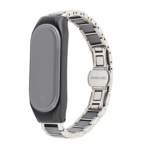 Xiaomi Mi Smart Band 4 / 3 stilfuld keramik + urrem i rustfrit stål - Tre Perler Sort Black