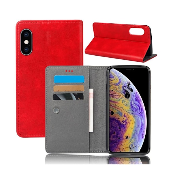 Crazy Horse iPhone Xs Max plånboksfodral i läder - röd Röd