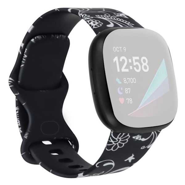 Unique pattern in silicone watch band for Fitbit Versa 3 - White Flower Vines / Size: L Svart