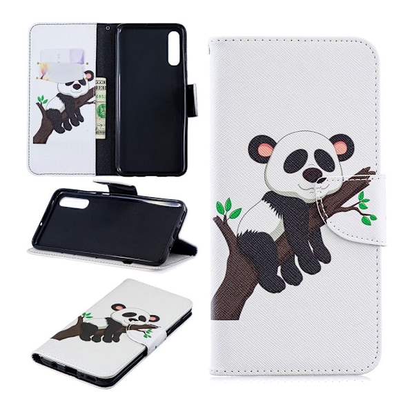 Samsung Galaxy A70 mønstret lædercover - panda klatrer i et træ Multicolor