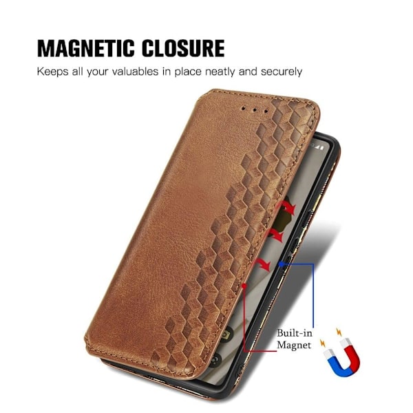 Læder Etui med A Stilfuldt Rhombus Tryk til Google Pixel 7a - Brun Brown