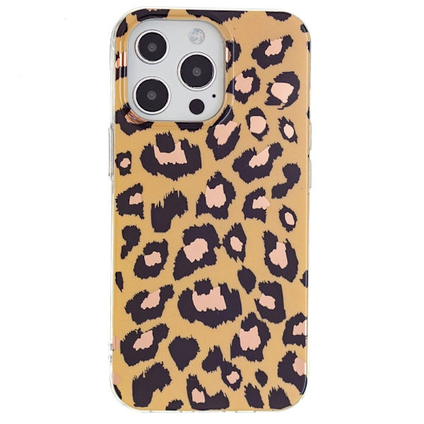 Marble iPhone 15 Pro Suojakotelo - Electroplated Leopard Print Brown