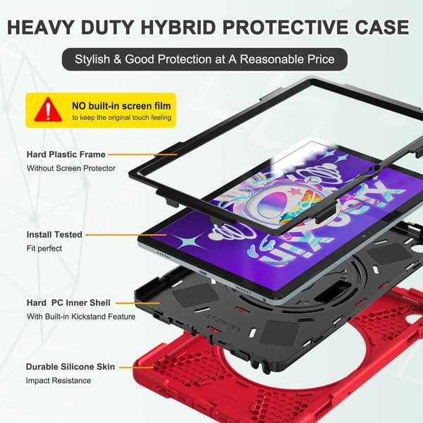 Lenovo Tab M10 Plus (Gen 3) 360 graders svingbart silikondeksel med håndstropp - Rød Red