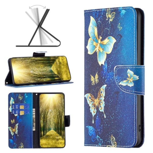 Wonderland Xiaomi Poco X5 Pro Läppäkotelo - Golden Butterflies Blue