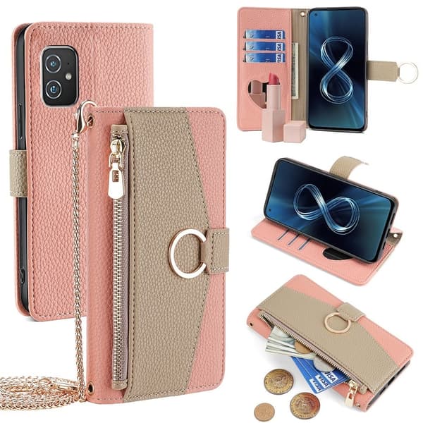 Asus Zenfone 8 väskfodral i veganskt läder - Rosa Rosa
