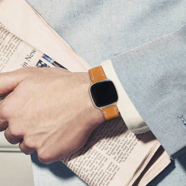 Fitbit Sense / Versa 3 aito nahkakellon hihna - Oranssi Orange