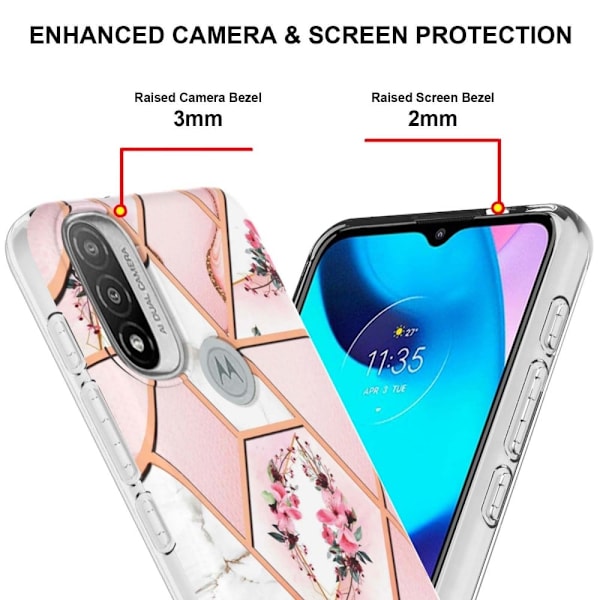 Marble Motorola Moto E30 / E40 / E20 Etui - Lyserøde Blomster Pink