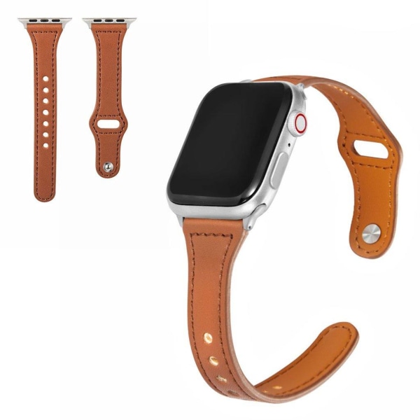 Apple Watch Series 6 / 5 44mm button snap genuine leather watch Brun