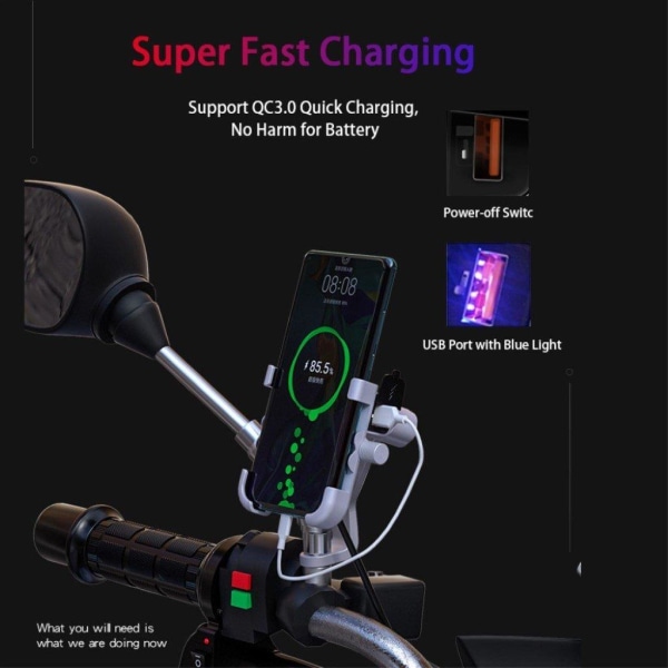 Universal WUPP 360 degree bike phone holder + QC 3.0 charger - B Svart