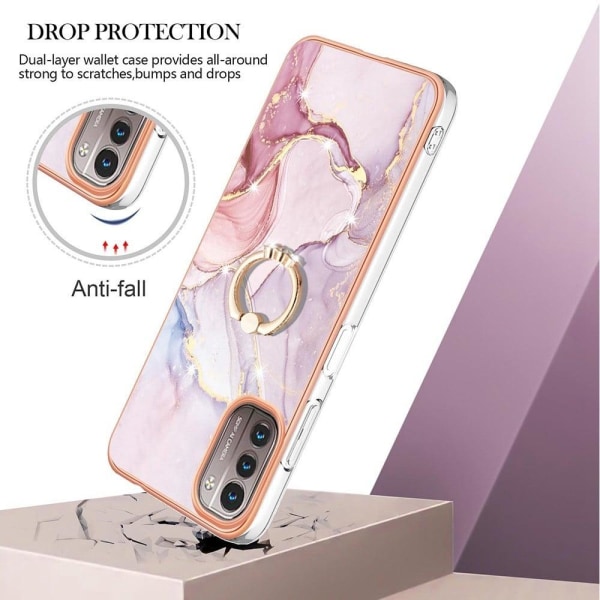 Marble Patterned Suojakuori With Ring Holder For Nokia G11 / G21 Pink