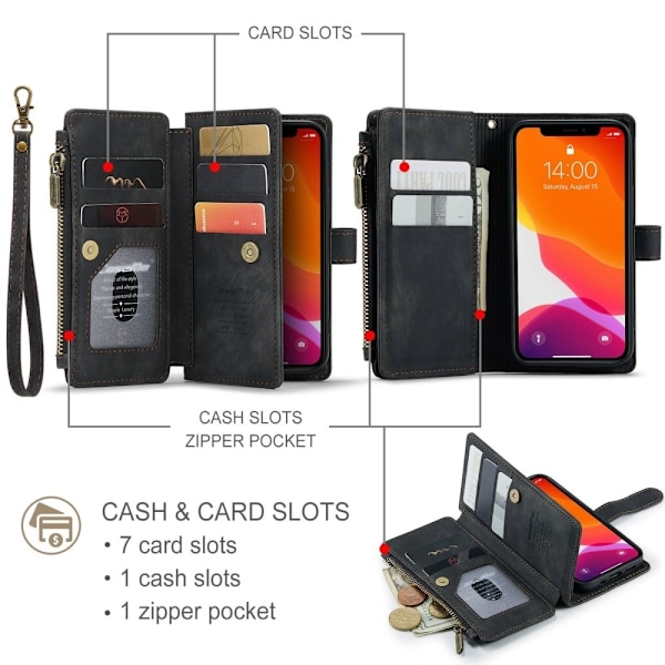 CaseMe iPhone 12 Mini etui med lynlås og pung - Sort Black