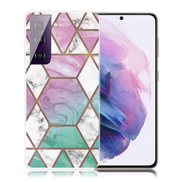 Marble Samsung Galaxy S21 FE Etui - Hvid Diamant i Farverig Baggrund Multicolor
