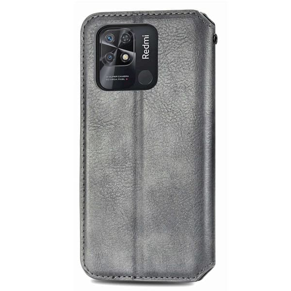 Läder Xiaomi Redmi 10C fodral med romb-design - Silver/Grå Silvergrå