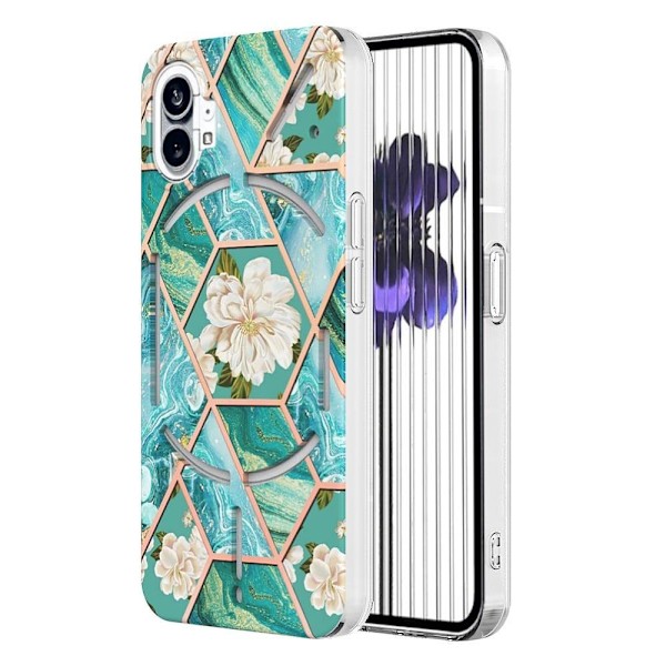 Marmormotiv Nothing Phone (1) skal - Blå Blommor Blå