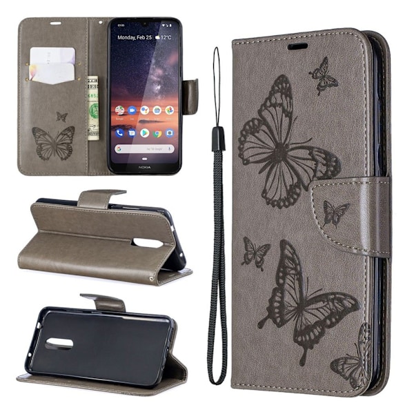 Butterfly läder Nokia 3.2 fodral - Silver/Grå Silvergrå