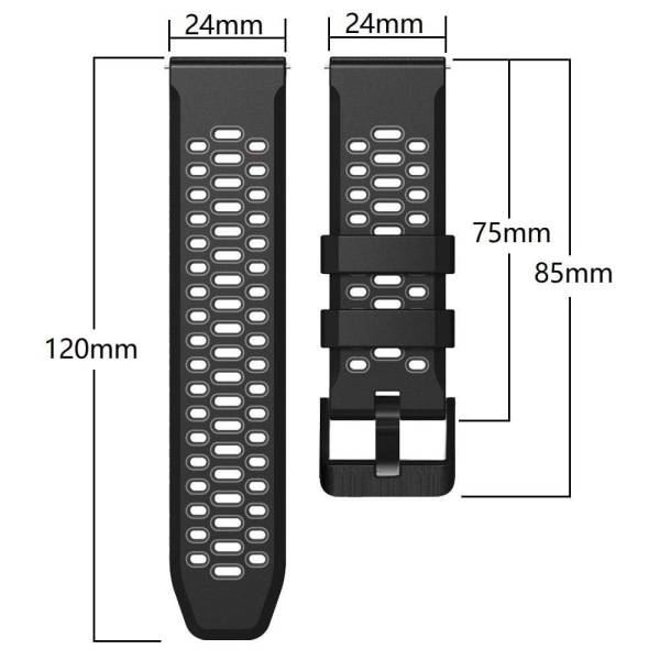 24mm kaksivärinen silikonikello Suunton ja Fossilin kellolle - Musta / Punainen Red