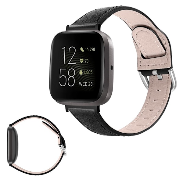 Fitbit Versa 3 / Sense aito nahkainen ranneke - Musta Black