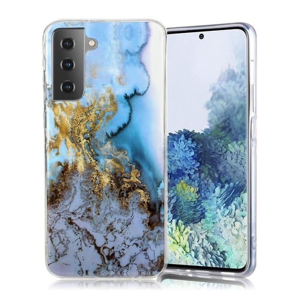 marmor Samsung Galaxy S21 Plus 5G etui - Golden marmor Blue