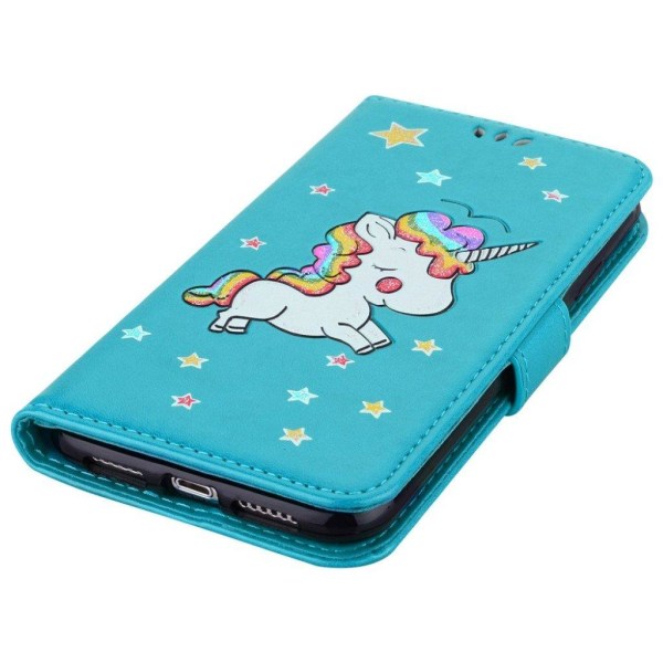 iPhone Xs Max flash powder unicorn pattern leather flip case - B Blå