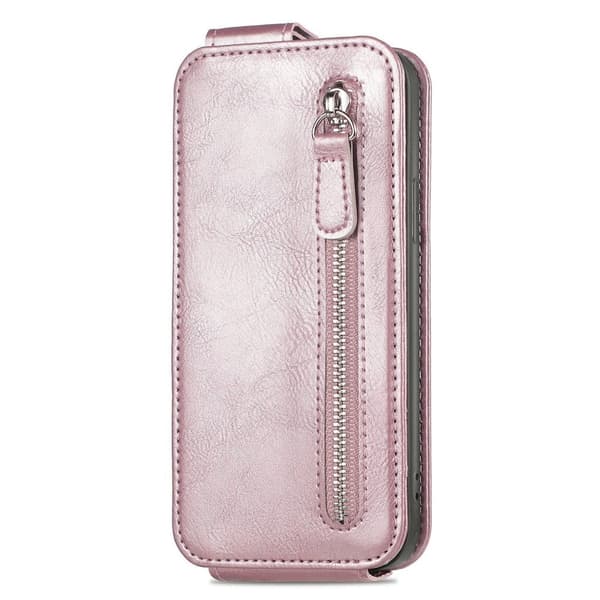 Vertical Flip Phone Etui med Zipper til Samsung Galaxy M13 4G - Rose Gull Pink
