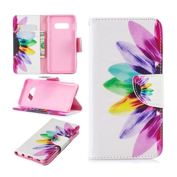 Samsung Galaxy S10e trykt mønster læder flip etui - Blomsterblade Multicolor