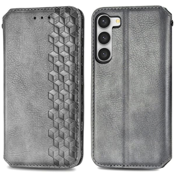 Læretui med A Stilfull Rhombus Imprint til Samsung Galaxy S23 - Grå Silver grey